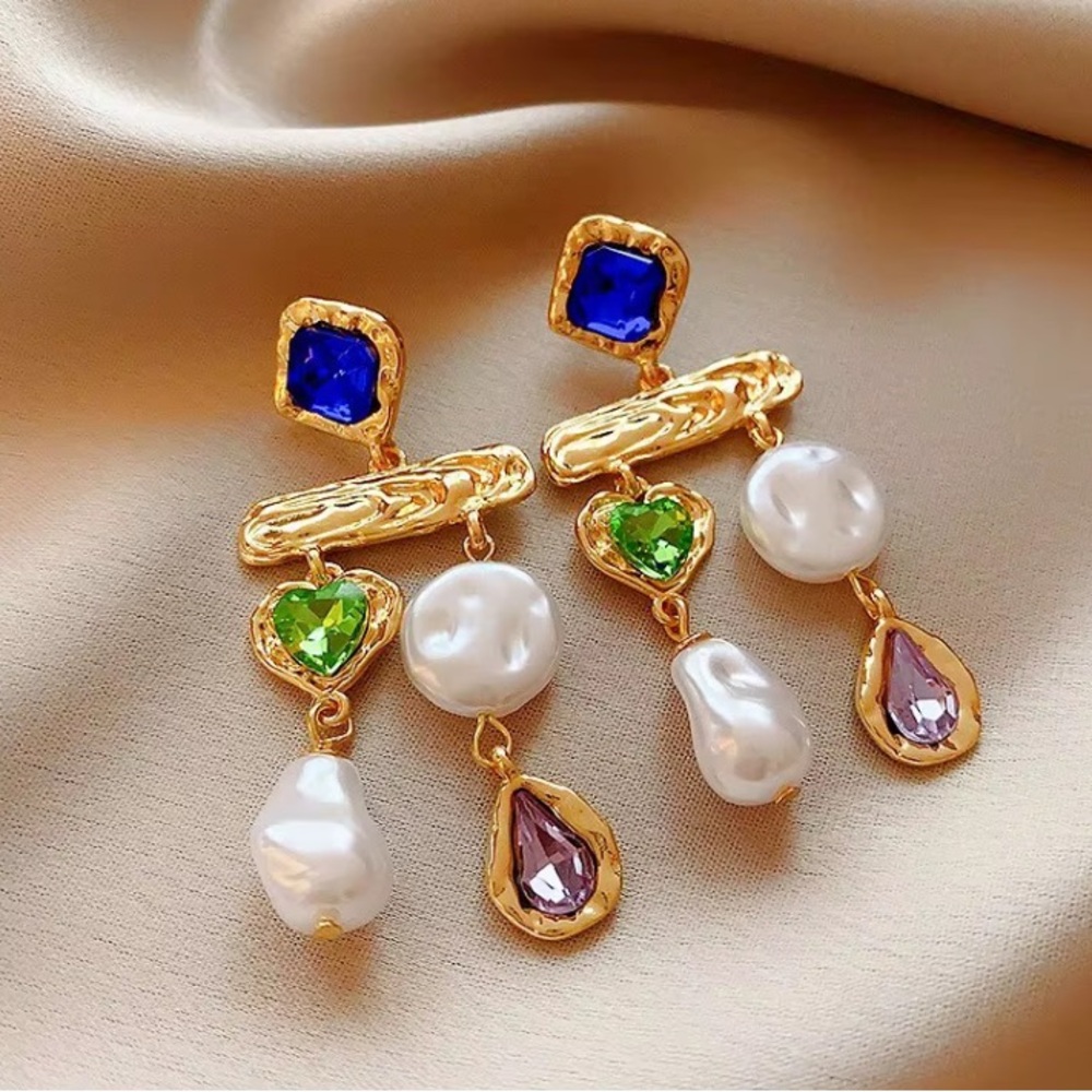 Elegant Gold and Blue Drop Earrings